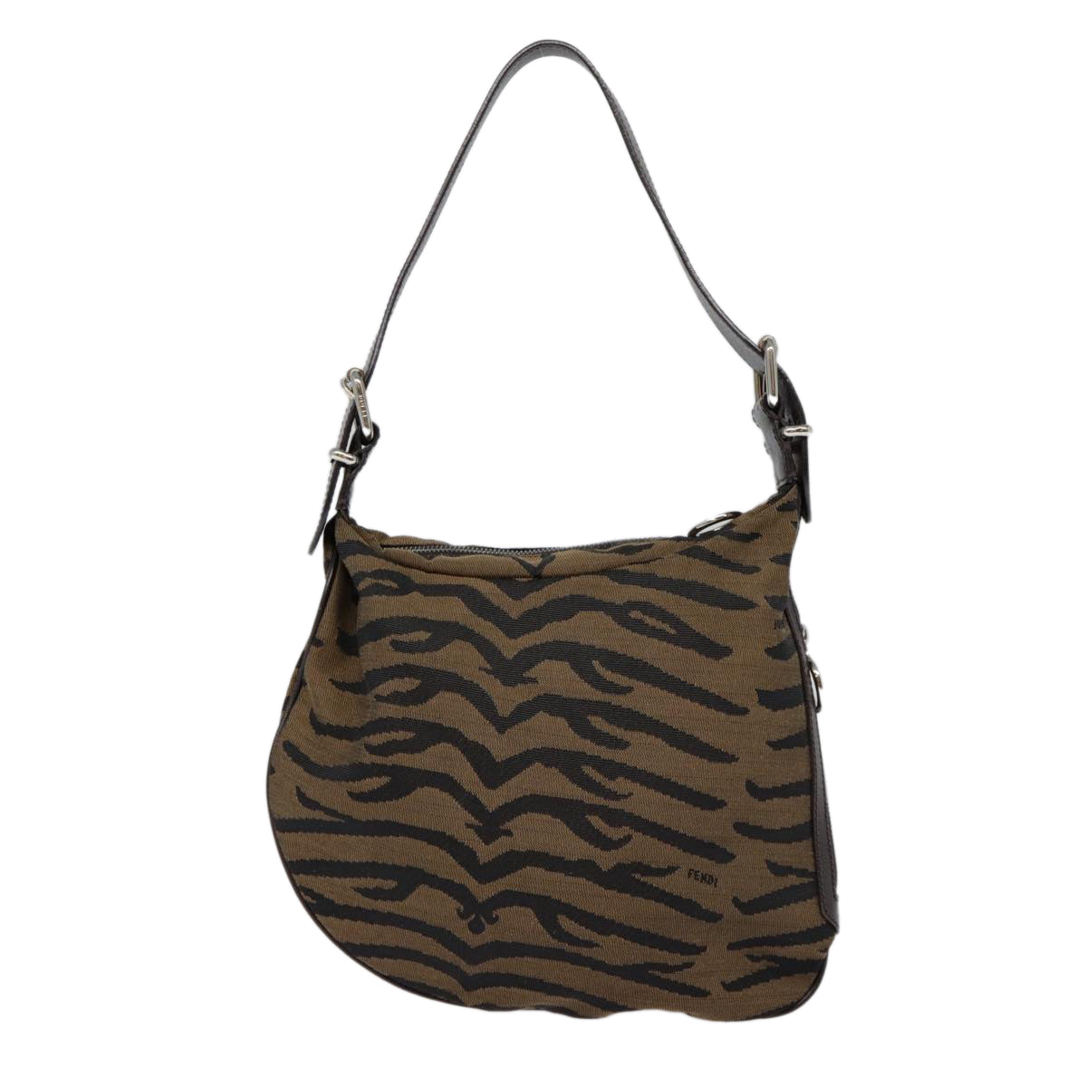 FENDI Shoulder Bag Canvas Silver Brown yk14745