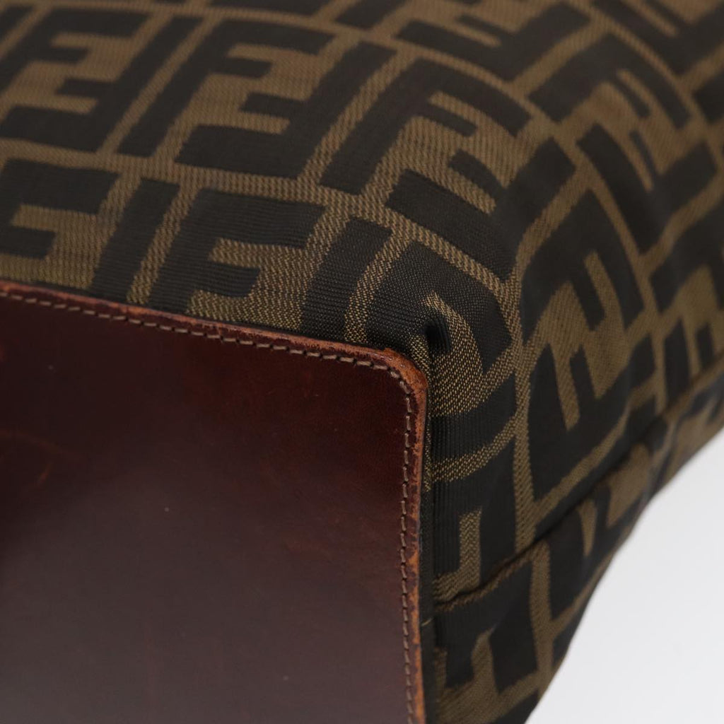FENDI Zucca Canvas Hand Bag Brown Black Silver yk14749