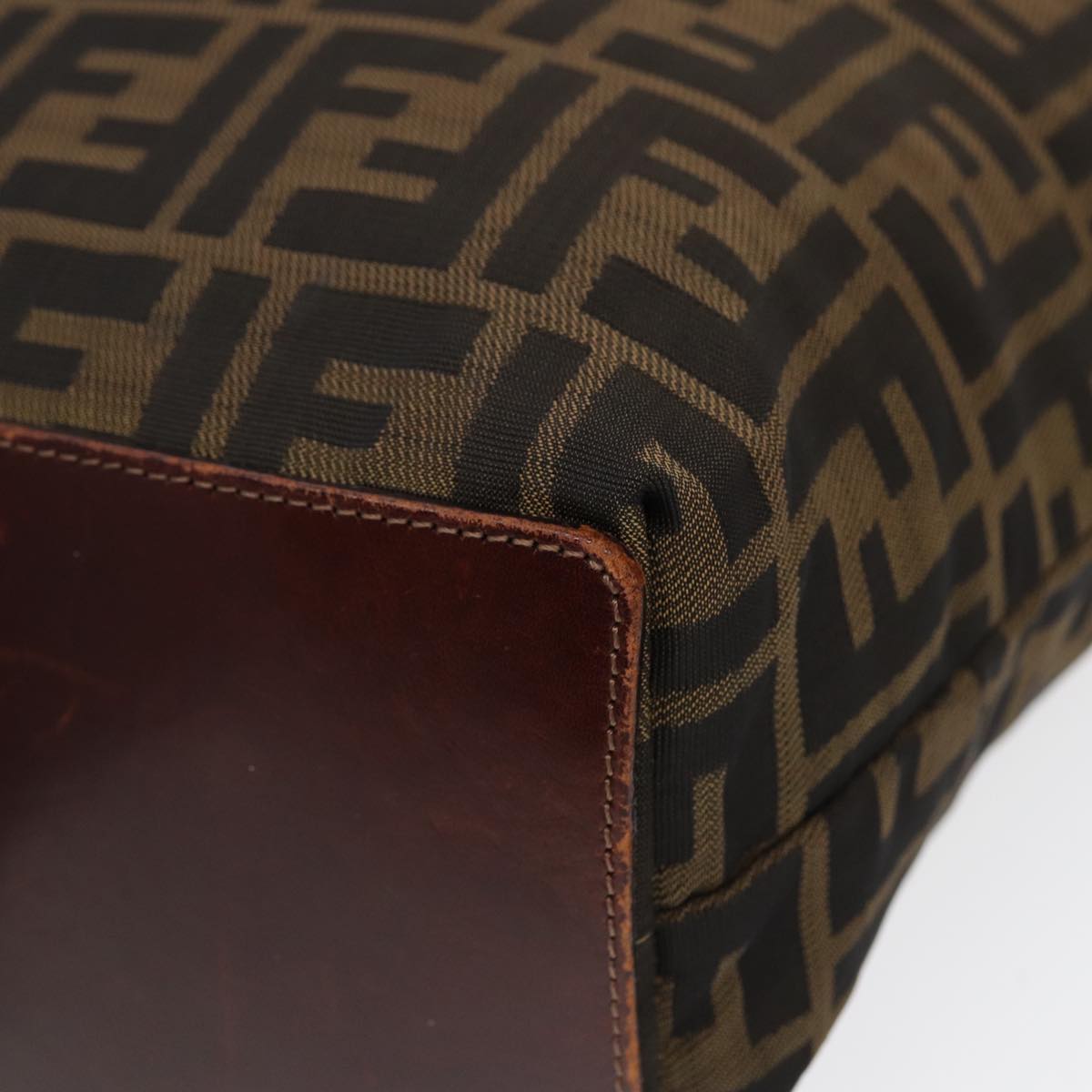 FENDI Zucca Canvas Hand Bag Brown Black Silver yk14749