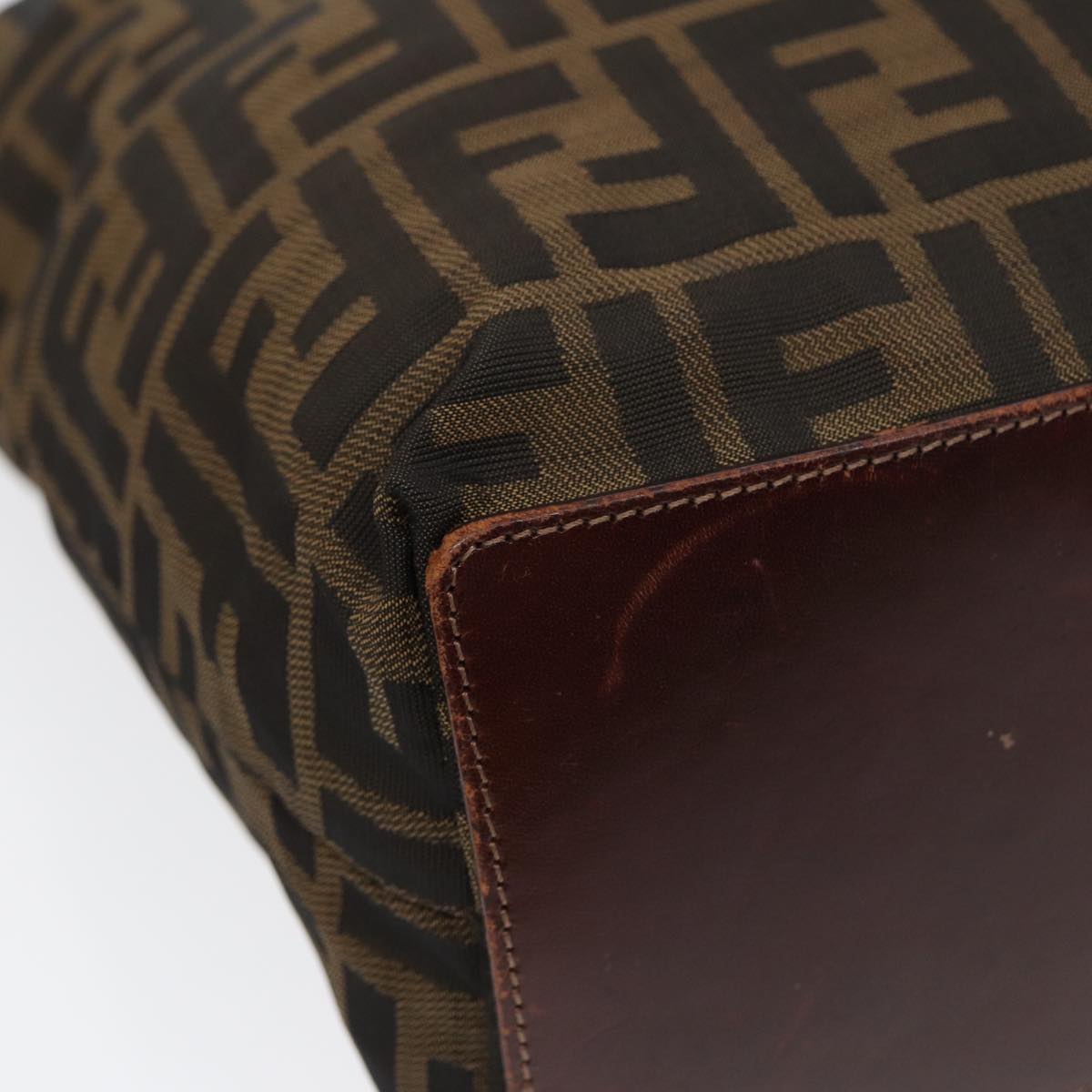 FENDI Zucca Canvas Hand Bag Brown Black Silver yk14749