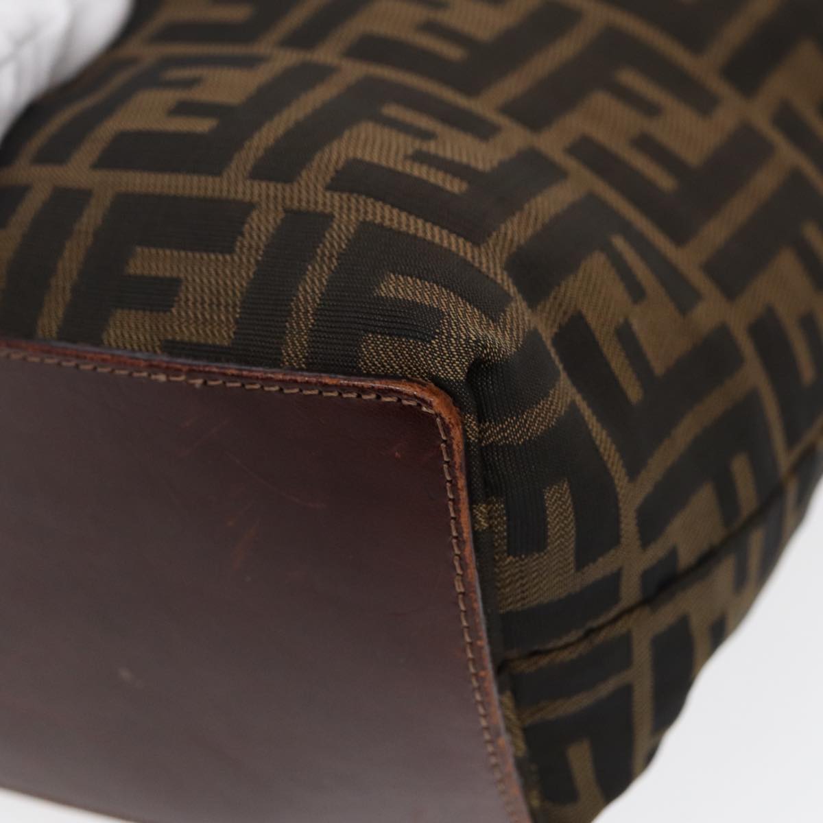 FENDI Zucca Canvas Hand Bag Brown Black Silver yk14749