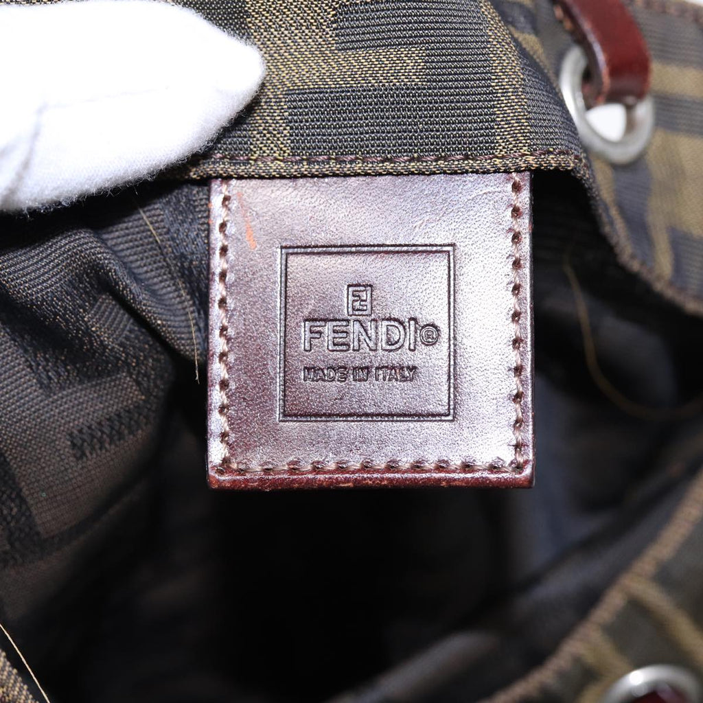 FENDI Zucca Canvas Hand Bag Brown Black Silver yk14749