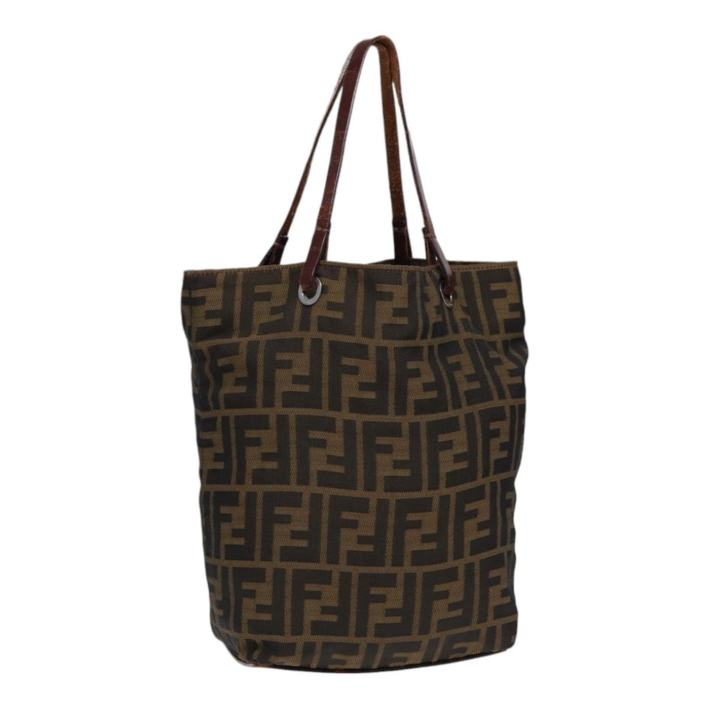 FENDI Zucca Canvas Hand Bag Brown Black Silver yk14749
