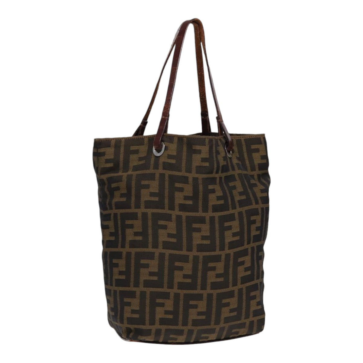FENDI Zucca Canvas Hand Bag Brown Black Silver yk14749