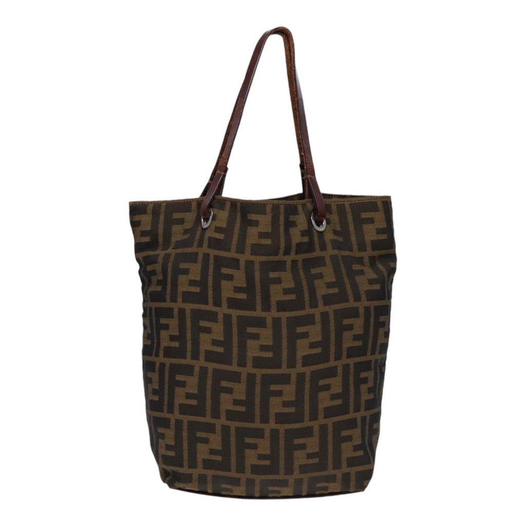FENDI Zucca Canvas Hand Bag Brown Black Silver yk14749