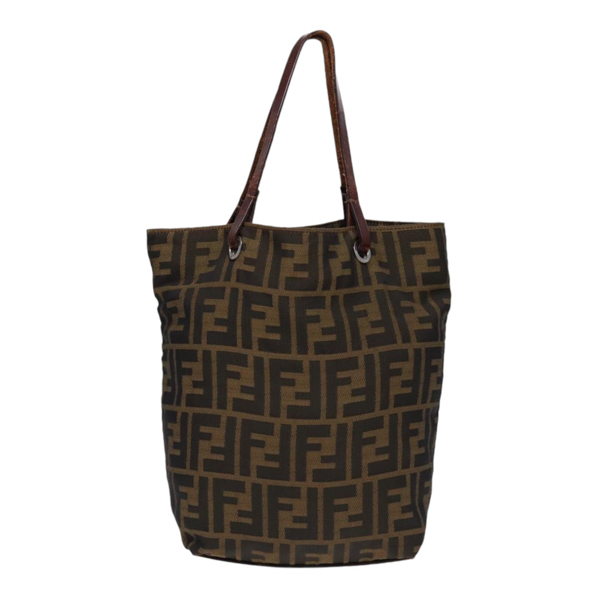 FENDI Zucca Canvas Hand Bag Brown Black Silver yk14749