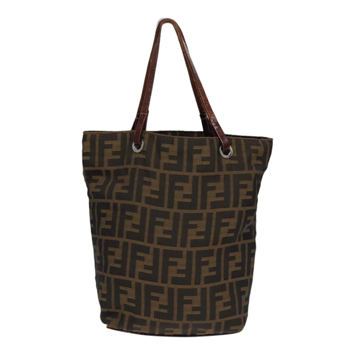 FENDI Zucca Canvas Hand Bag Brown Black Silver yk14749