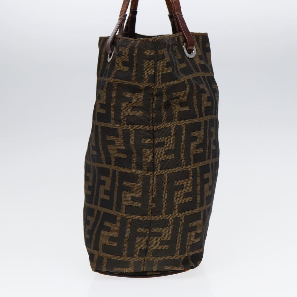 FENDI Zucca Canvas Hand Bag Brown Black Silver yk14749