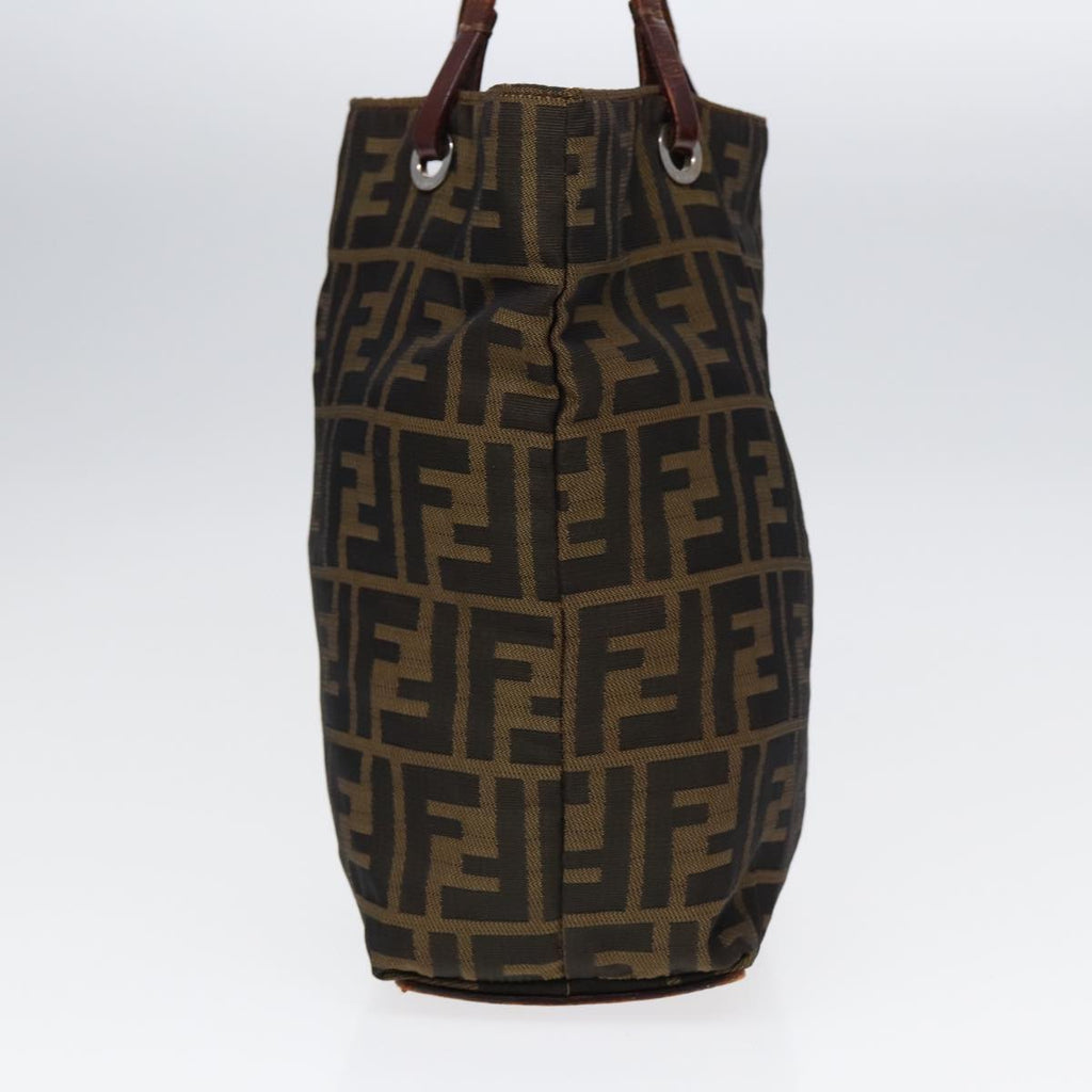 FENDI Zucca Canvas Hand Bag Brown Black Silver yk14749