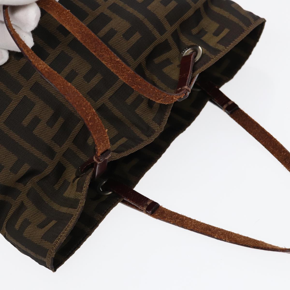 FENDI Zucca Canvas Hand Bag Brown Black Silver yk14749