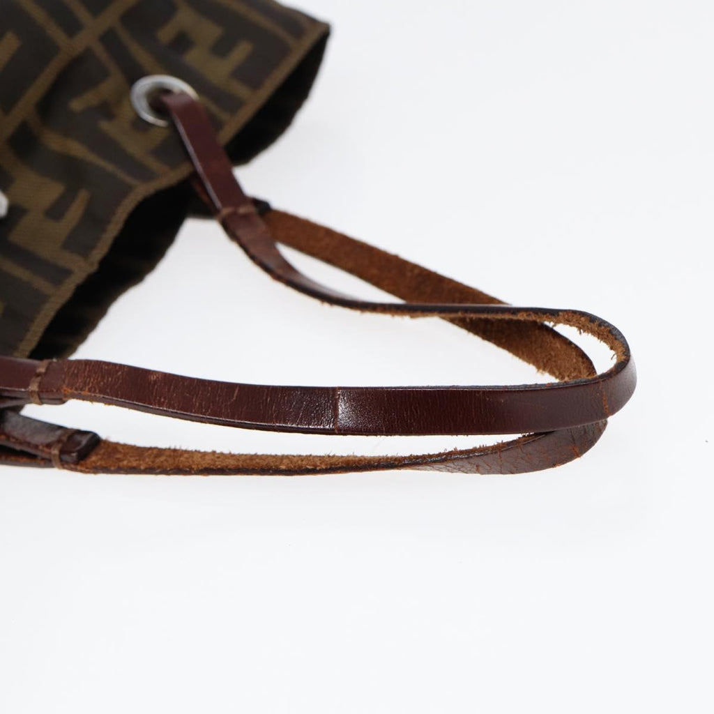 FENDI Zucca Canvas Hand Bag Brown Black Silver yk14749