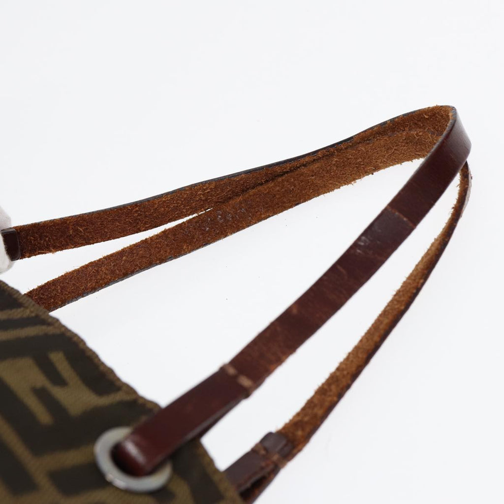 FENDI Zucca Canvas Hand Bag Brown Black Silver yk14749