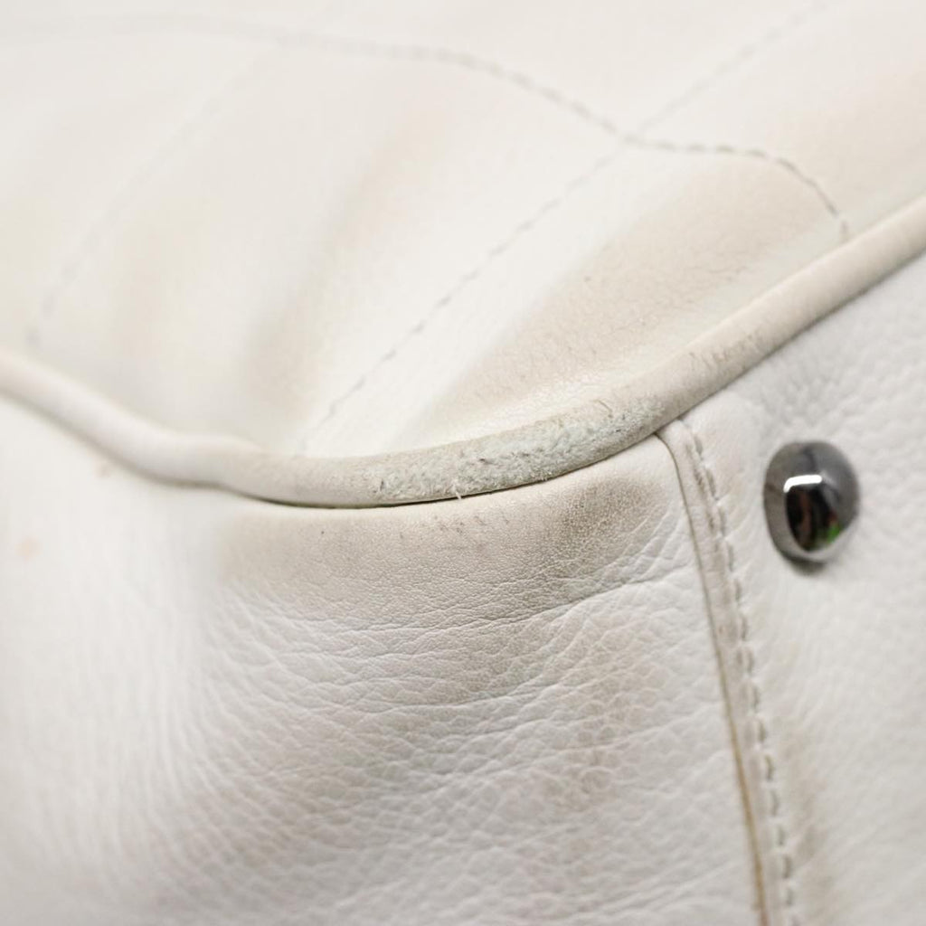 CHANEL Choco Bar Hand Bag Leather White Silver CC yk14765