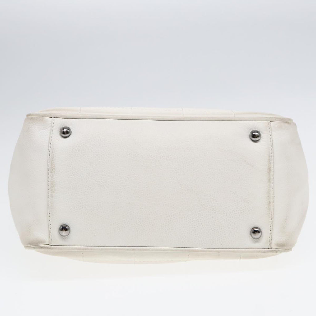 CHANEL Choco Bar Hand Bag Leather White Silver CC yk14765