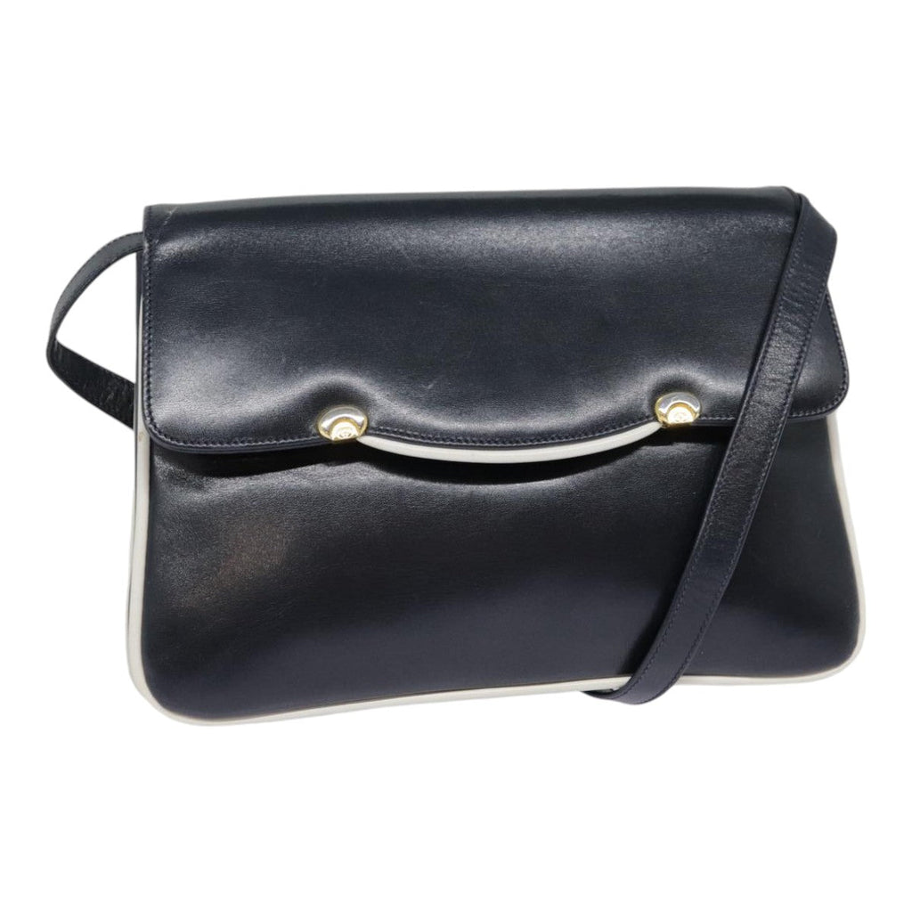 GUCCI Shoulder Bag Leather Navy Gold yk14768