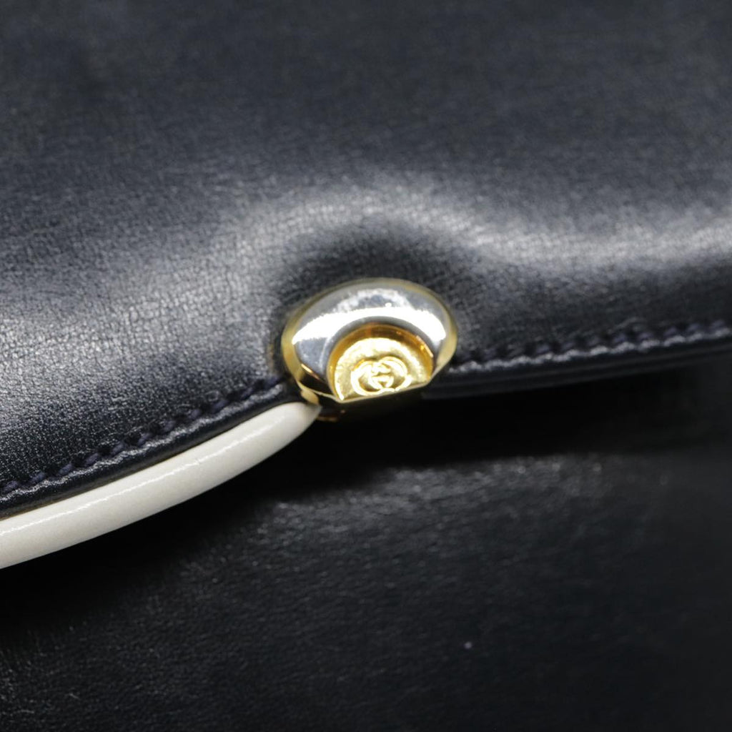 GUCCI Shoulder Bag Leather Navy Gold yk14768