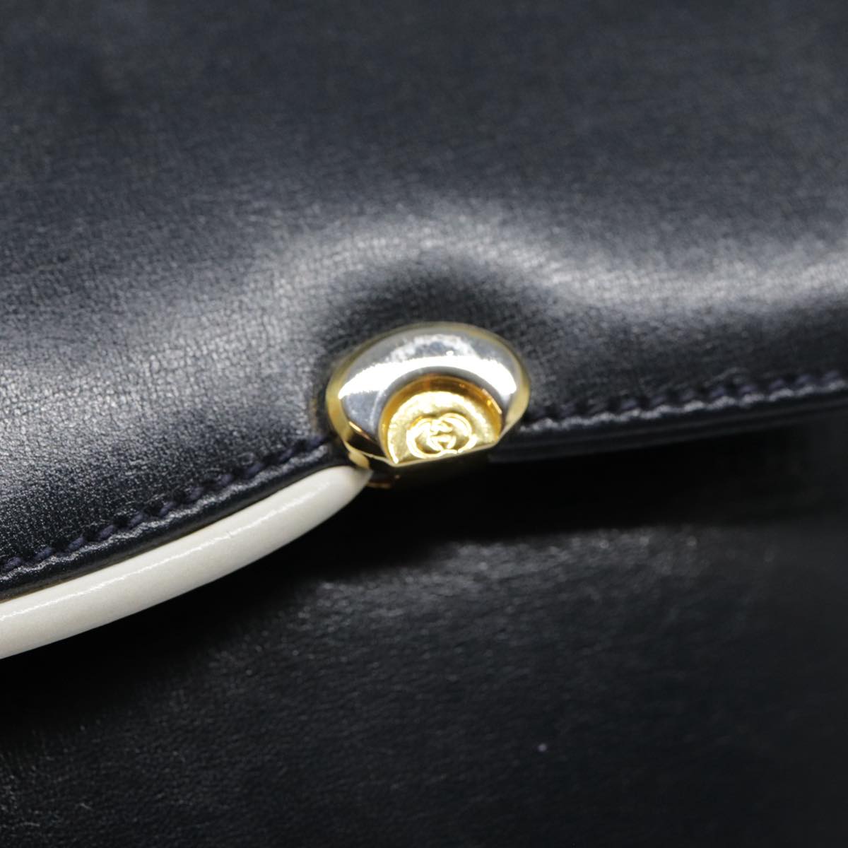 GUCCI Shoulder Bag Leather Navy Gold yk14768