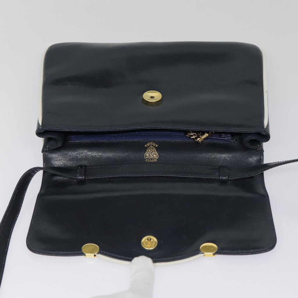 GUCCI Shoulder Bag Leather Navy Gold yk14768