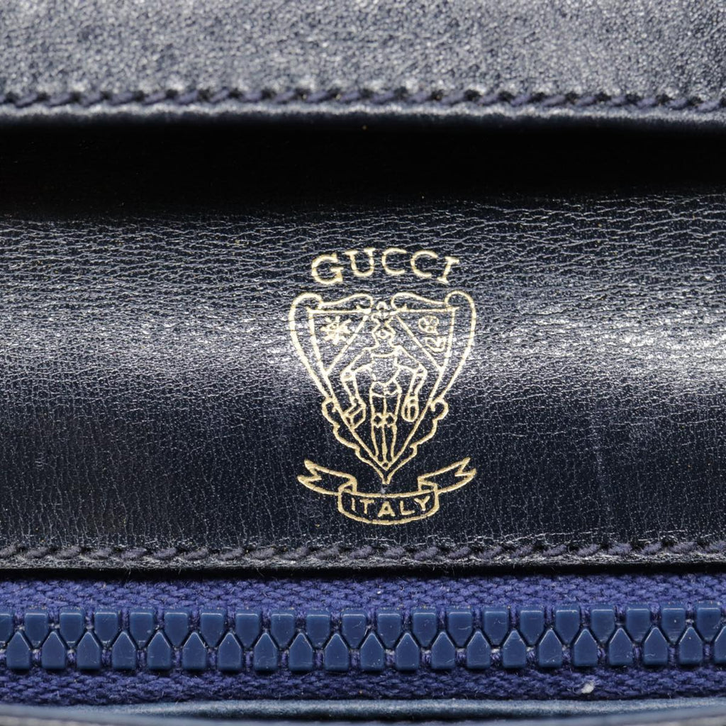 GUCCI Shoulder Bag Leather Navy Gold yk14768