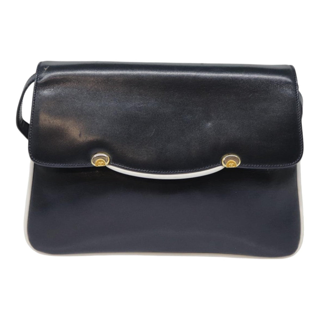 GUCCI Shoulder Bag Leather Navy Gold yk14768