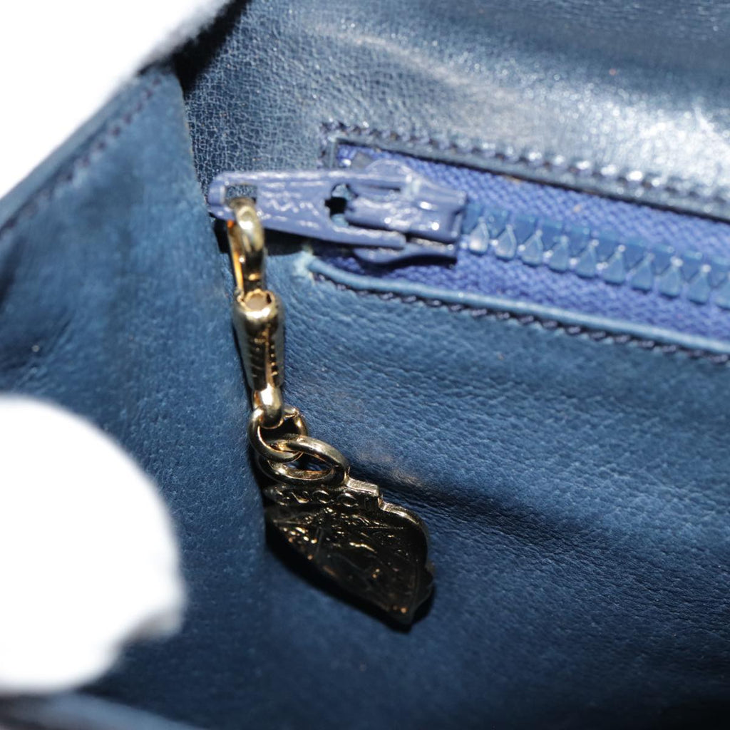 GUCCI Shoulder Bag Leather Navy Gold yk14768