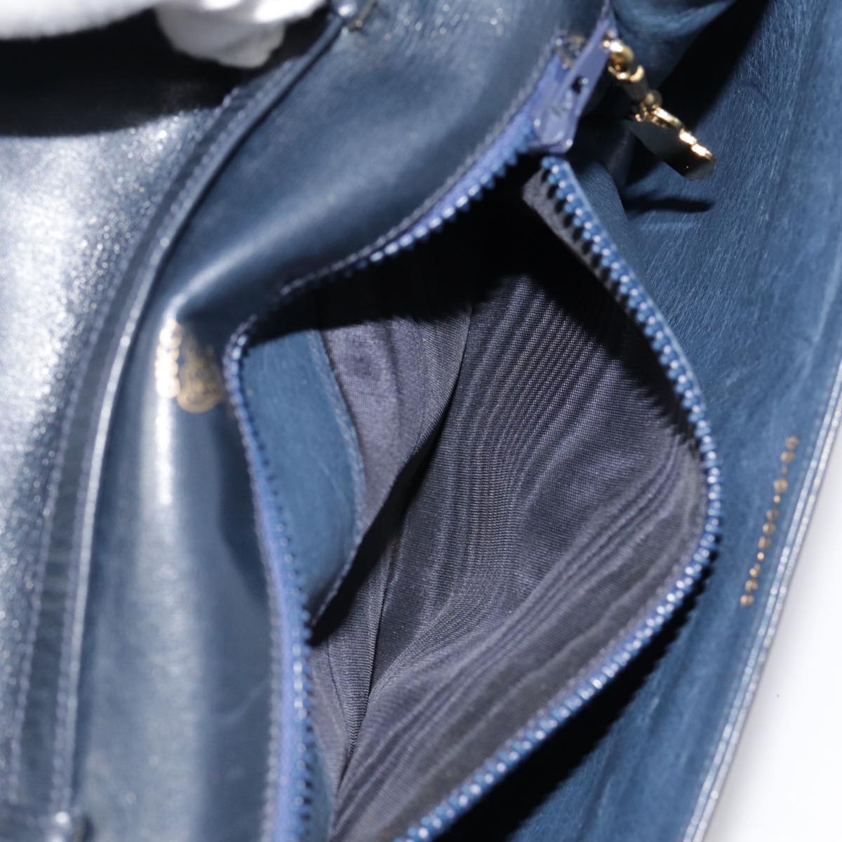 GUCCI Shoulder Bag Leather Navy Gold yk14768