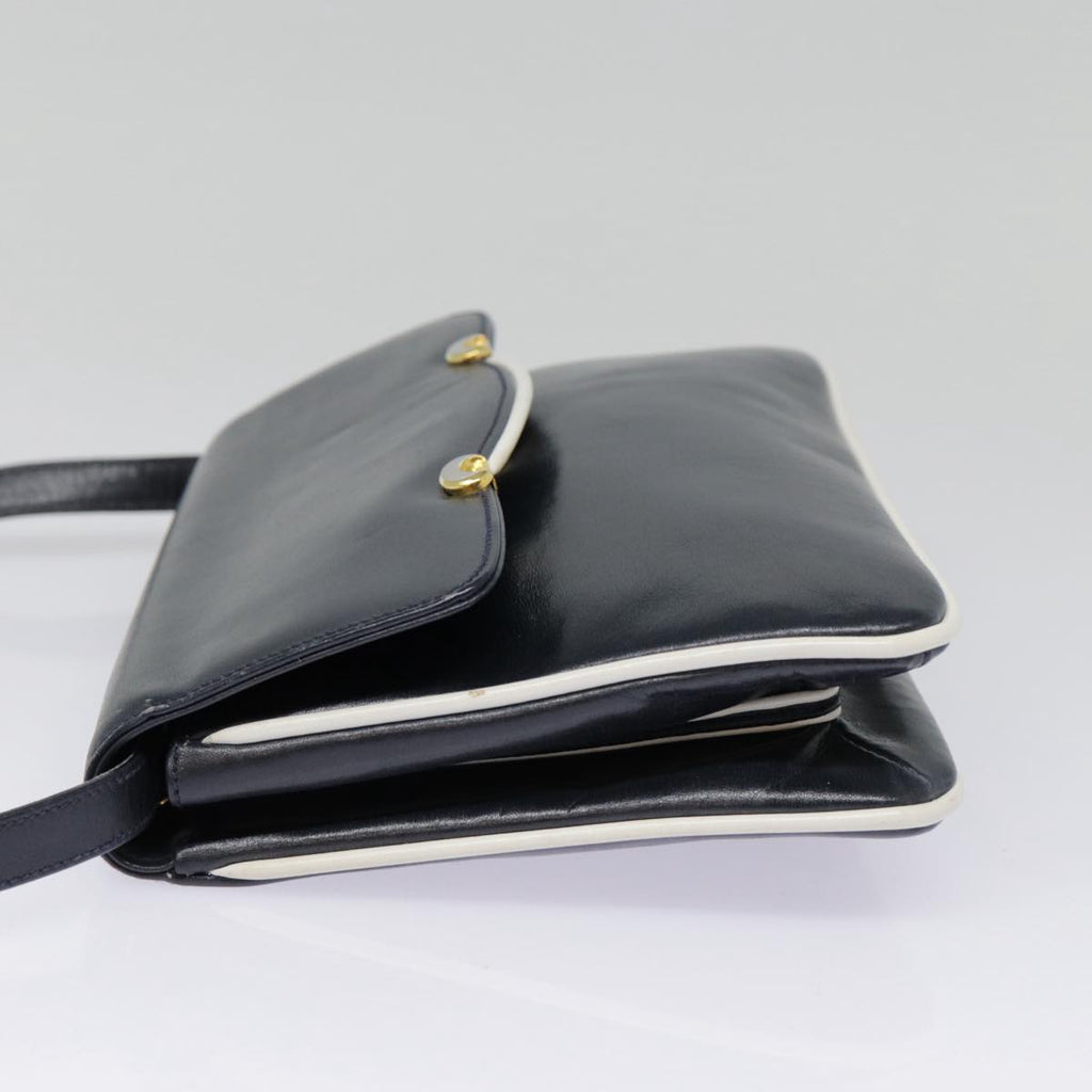 GUCCI Shoulder Bag Leather Navy Gold yk14768