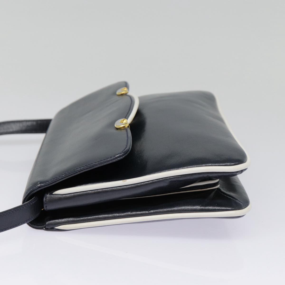 GUCCI Shoulder Bag Leather Navy Gold yk14768