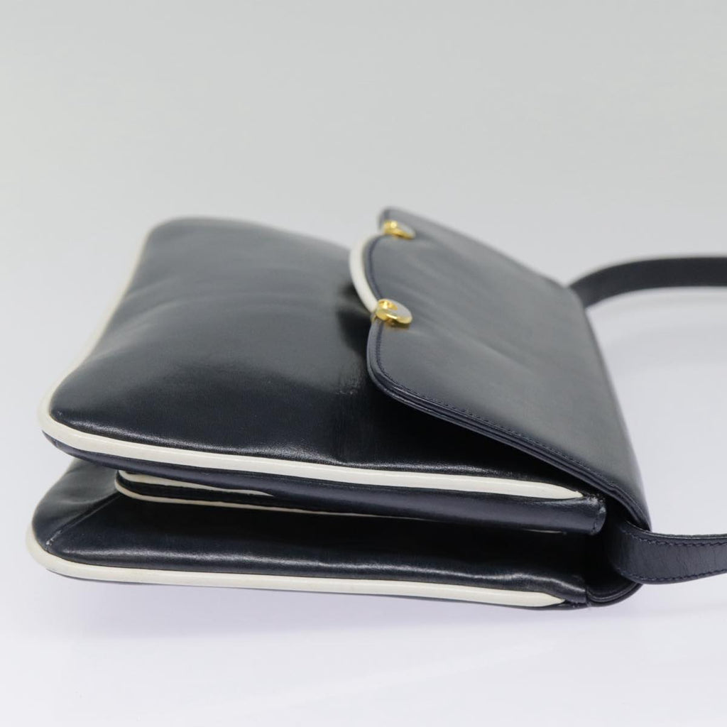 GUCCI Shoulder Bag Leather Navy Gold yk14768