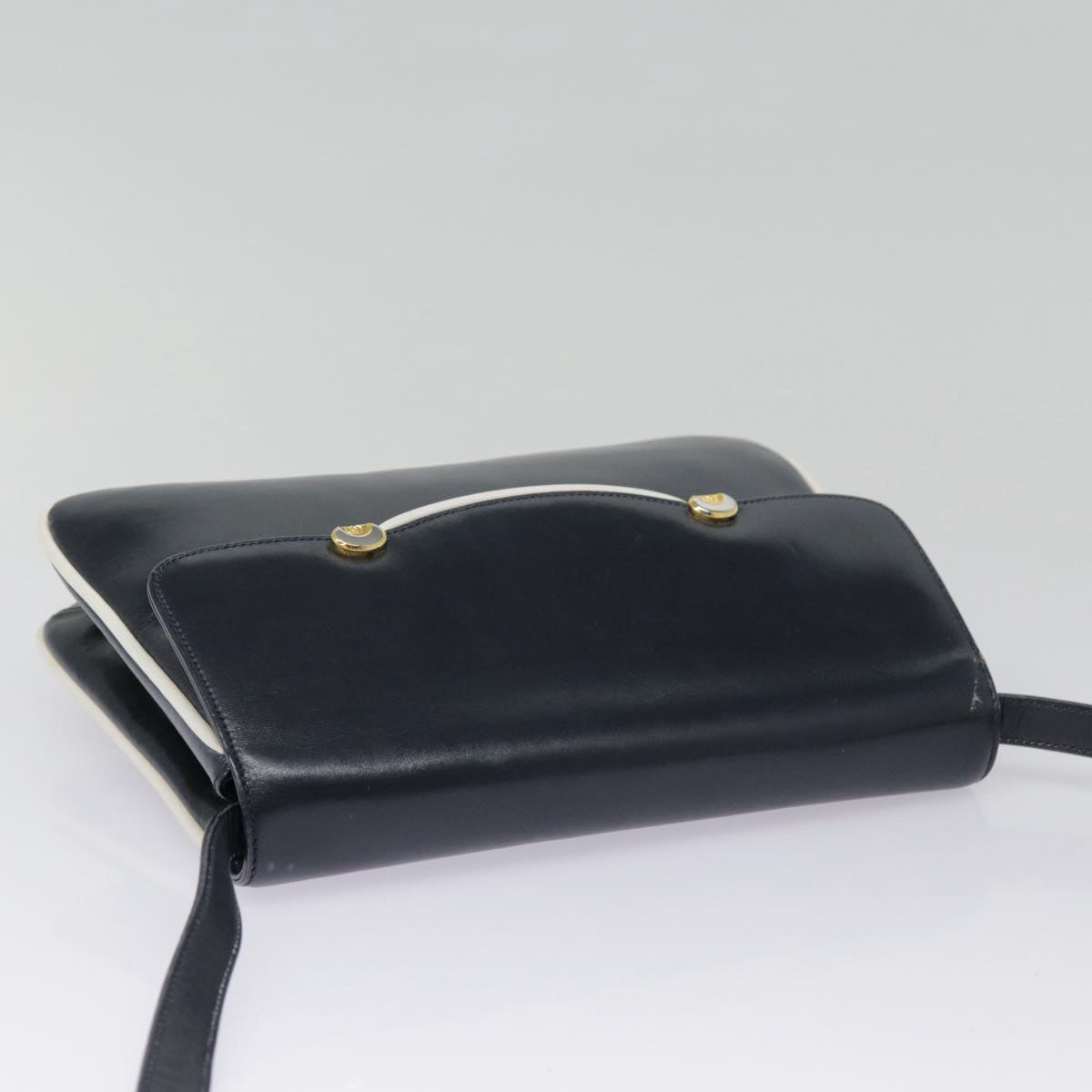 GUCCI Shoulder Bag Leather Navy Gold yk14768