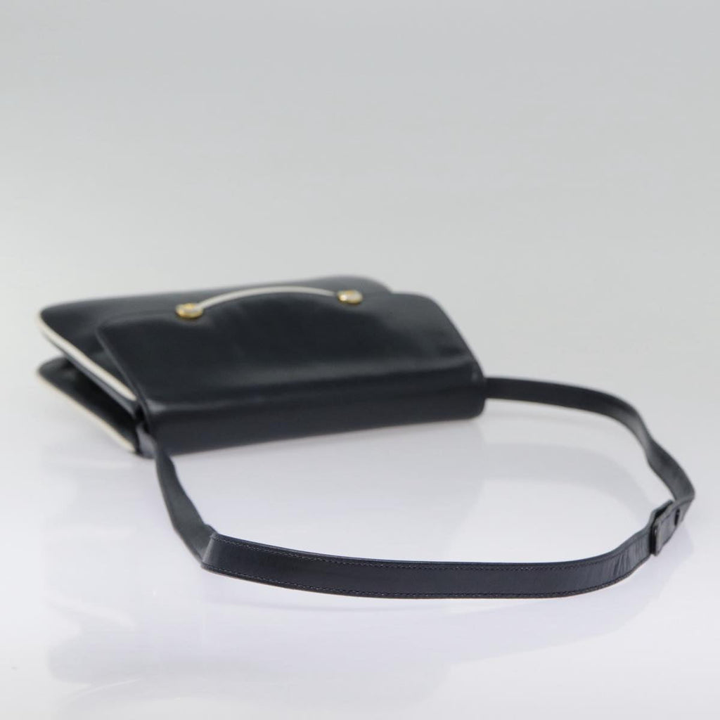 GUCCI Shoulder Bag Leather Navy Gold yk14768