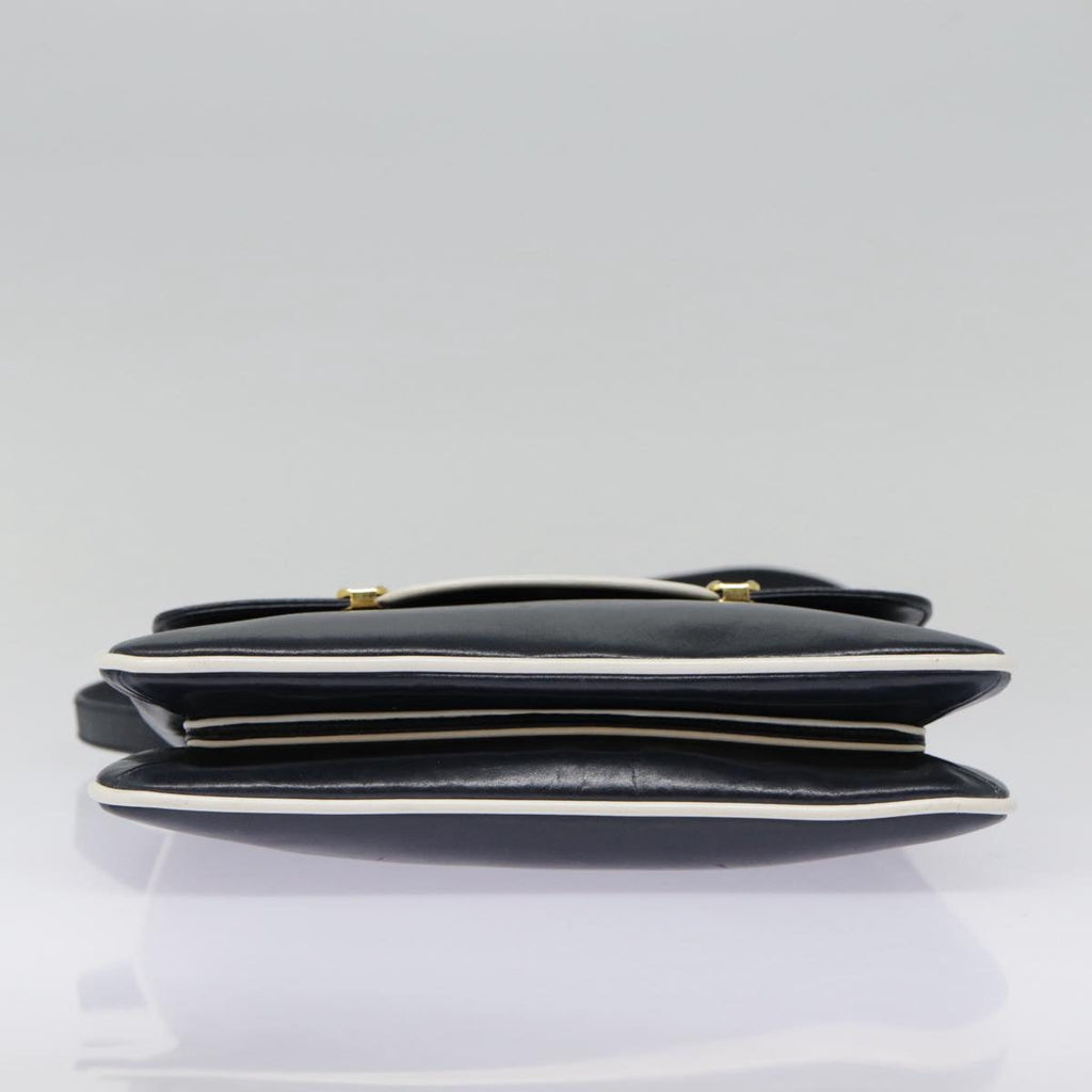 GUCCI Shoulder Bag Leather Navy Gold yk14768