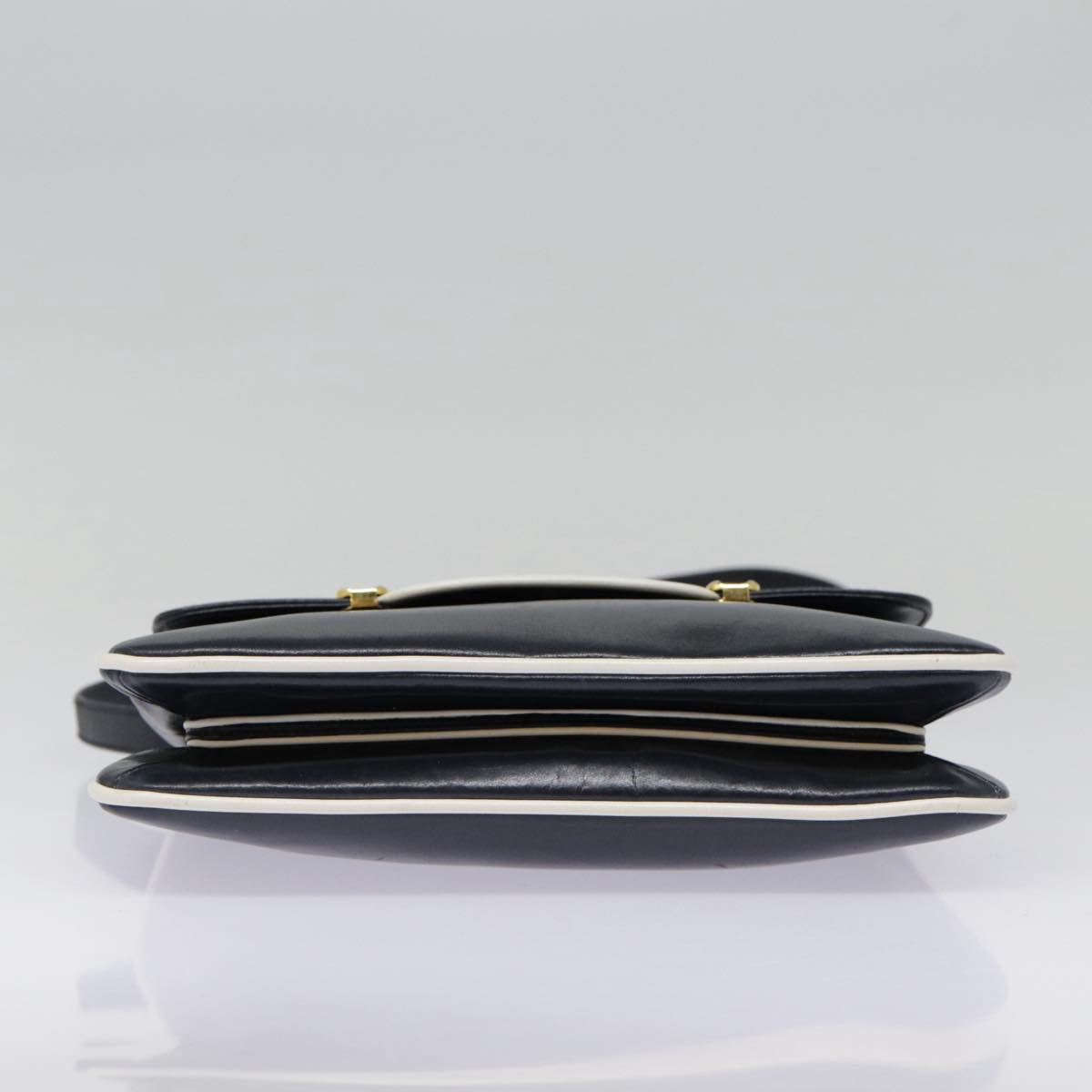 GUCCI Shoulder Bag Leather Navy Gold yk14768