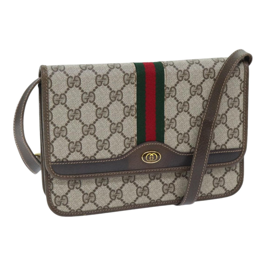 GUCCI GG Supreme Web Sherry Line Shoulder Bag PVC Beige Gold yk14770
