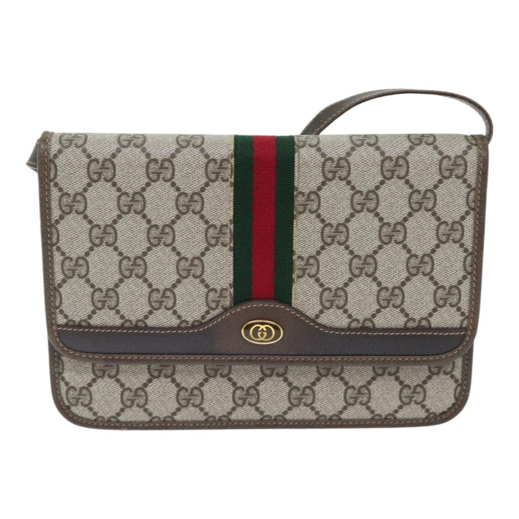 GUCCI GG Supreme Web Sherry Line Shoulder Bag PVC Beige Gold yk14770