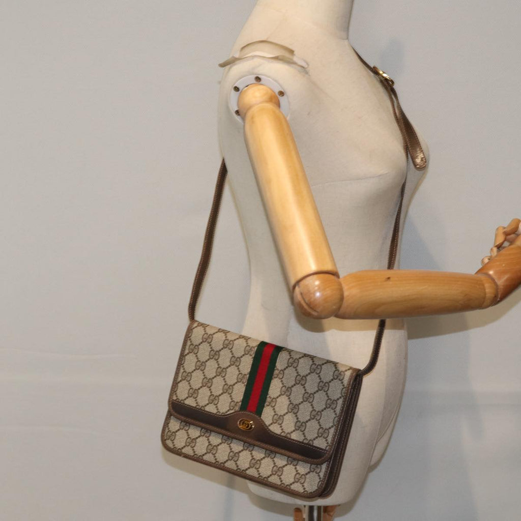 GUCCI GG Supreme Web Sherry Line Shoulder Bag PVC Beige Gold yk14770