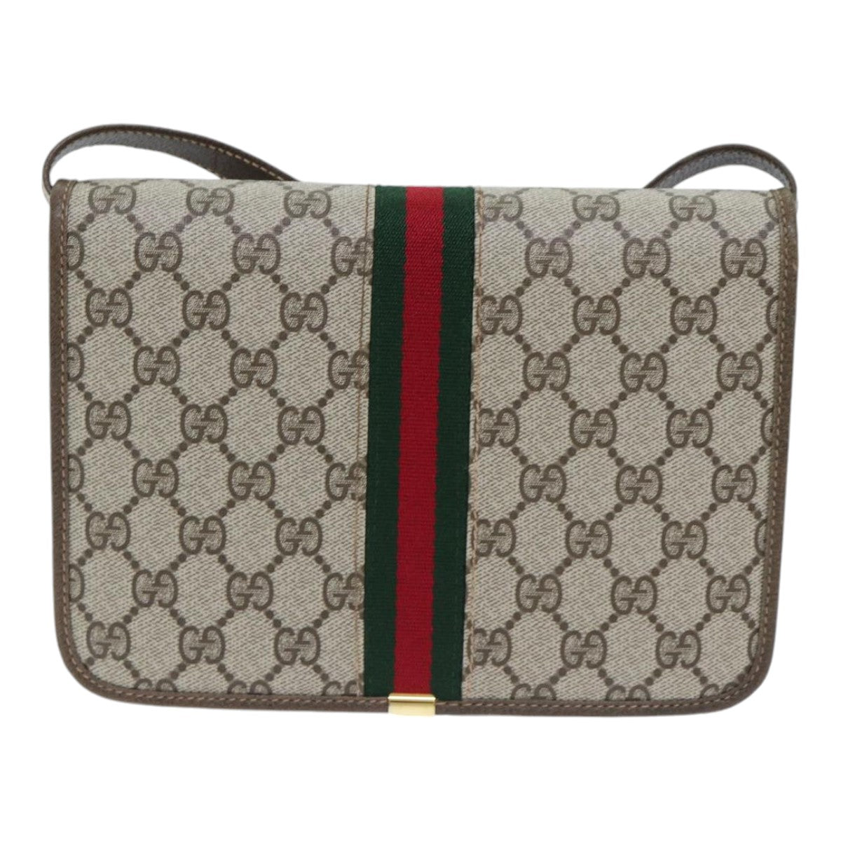 GUCCI GG Supreme Web Sherry Line Shoulder Bag PVC Beige Gold yk14770