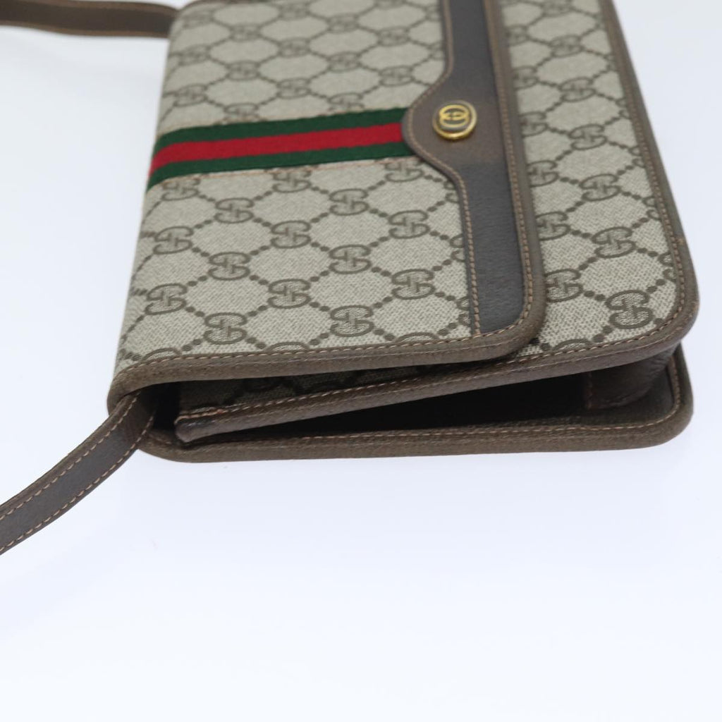 GUCCI GG Supreme Web Sherry Line Shoulder Bag PVC Beige Gold yk14770