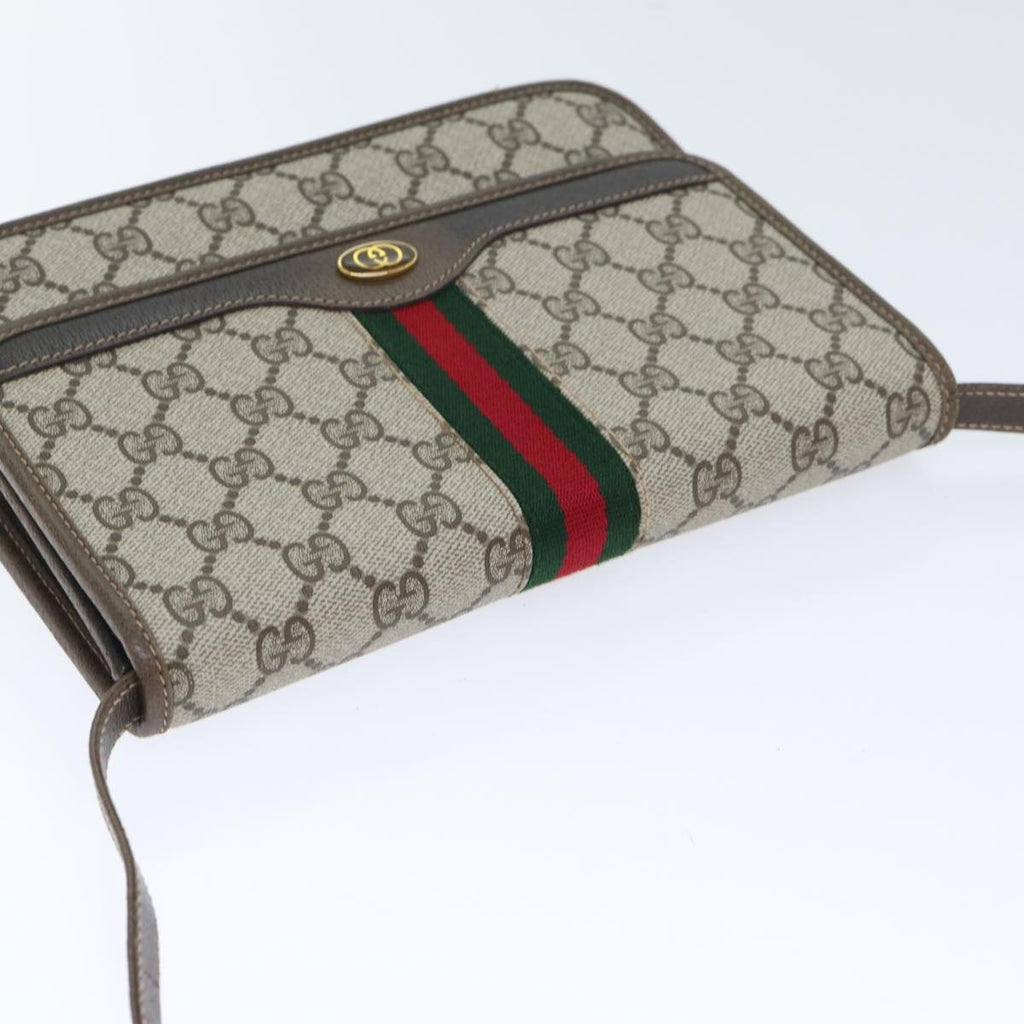 GUCCI GG Supreme Web Sherry Line Shoulder Bag PVC Beige Gold yk14770