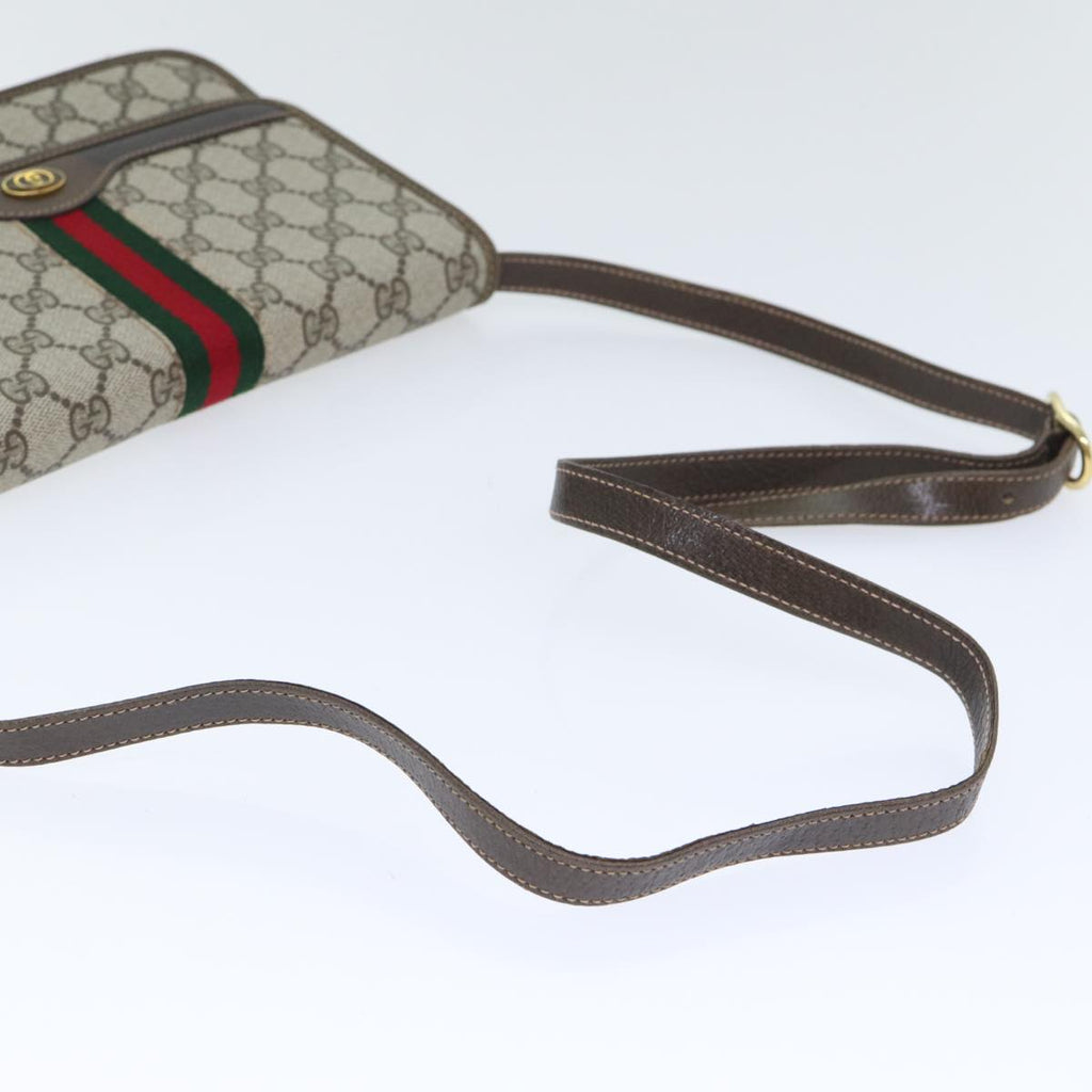 GUCCI GG Supreme Web Sherry Line Shoulder Bag PVC Beige Gold yk14770