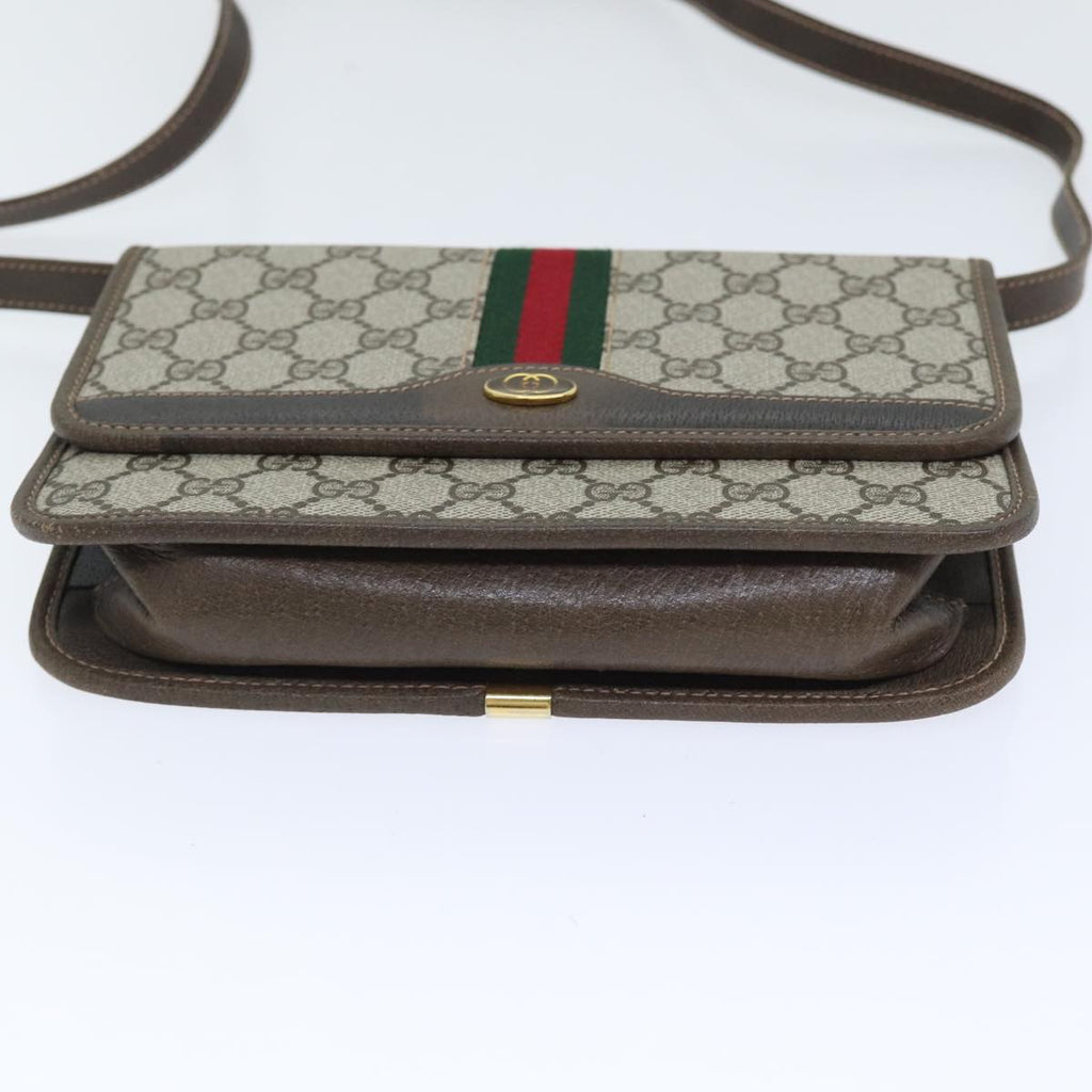 GUCCI GG Supreme Web Sherry Line Shoulder Bag PVC Beige Gold yk14770