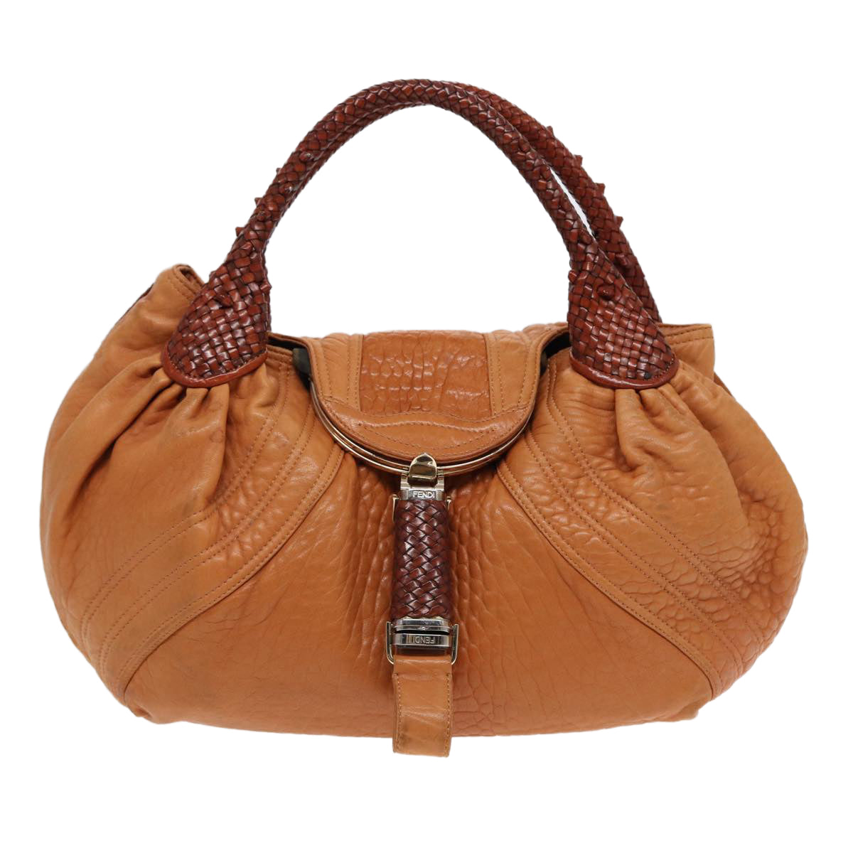 FENDI Spy Bag Shoulder Bag Leather Brown Gold yk14789