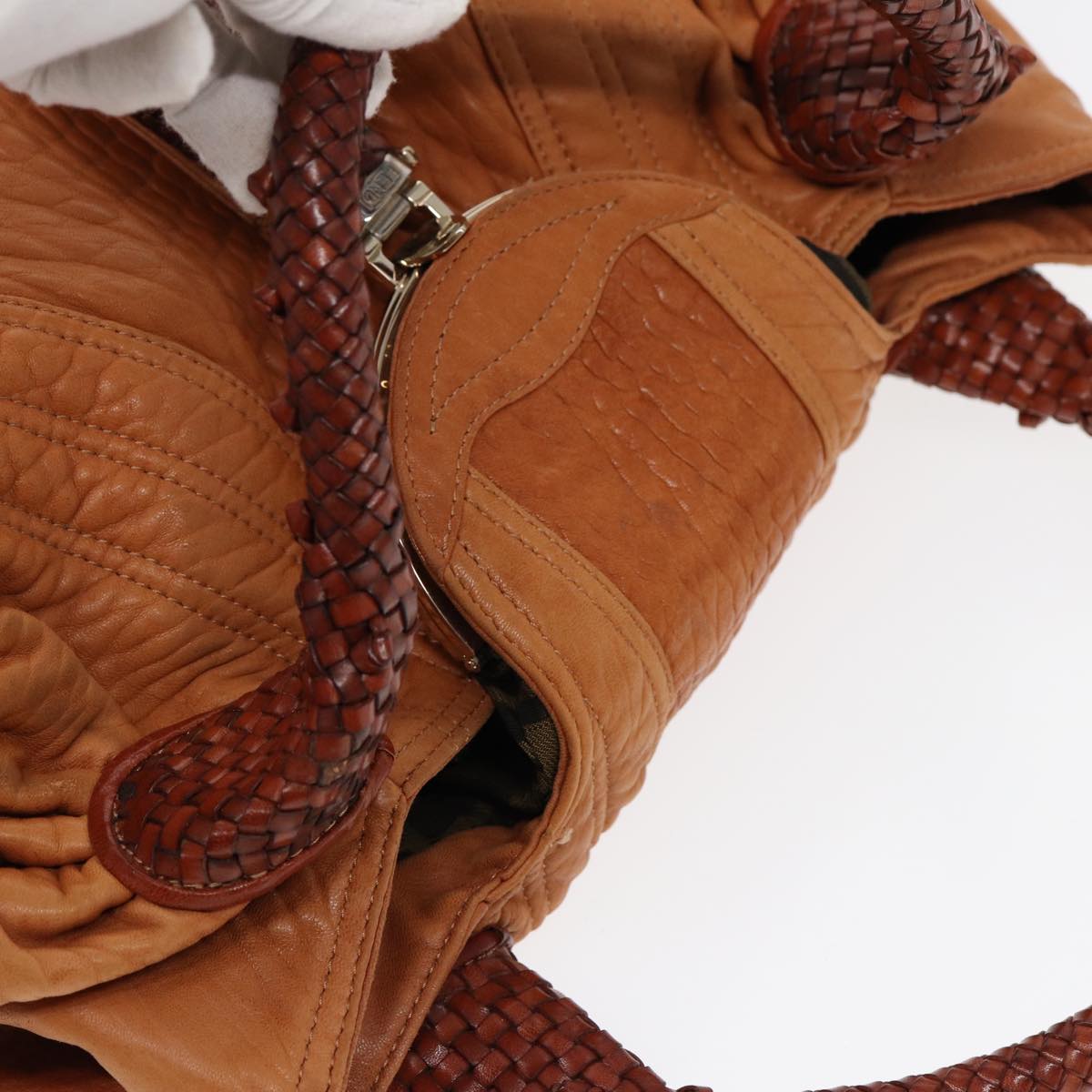 FENDI Spy Bag Shoulder Bag Leather Brown Gold yk14789