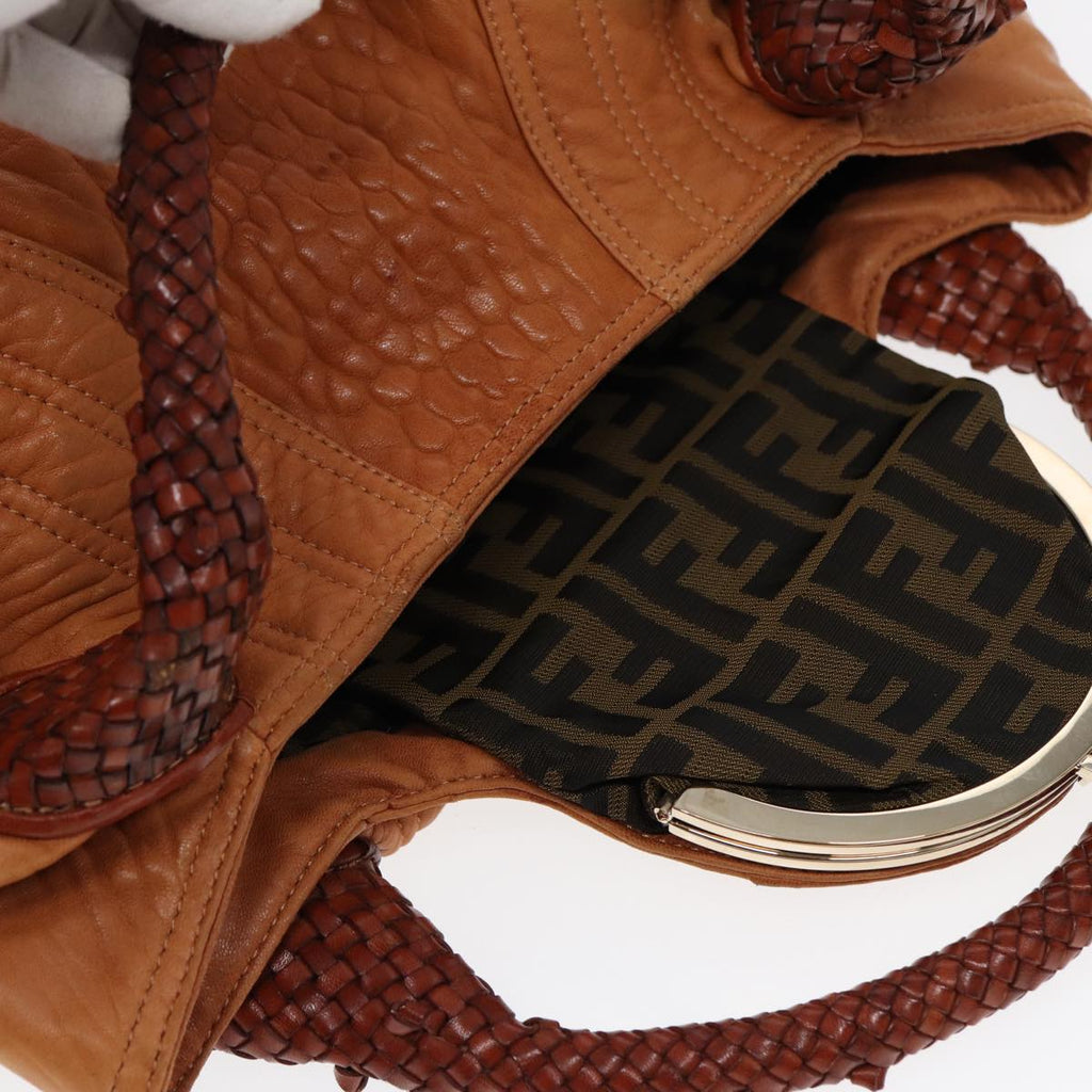 FENDI Spy Bag Shoulder Bag Leather Brown Gold yk14789