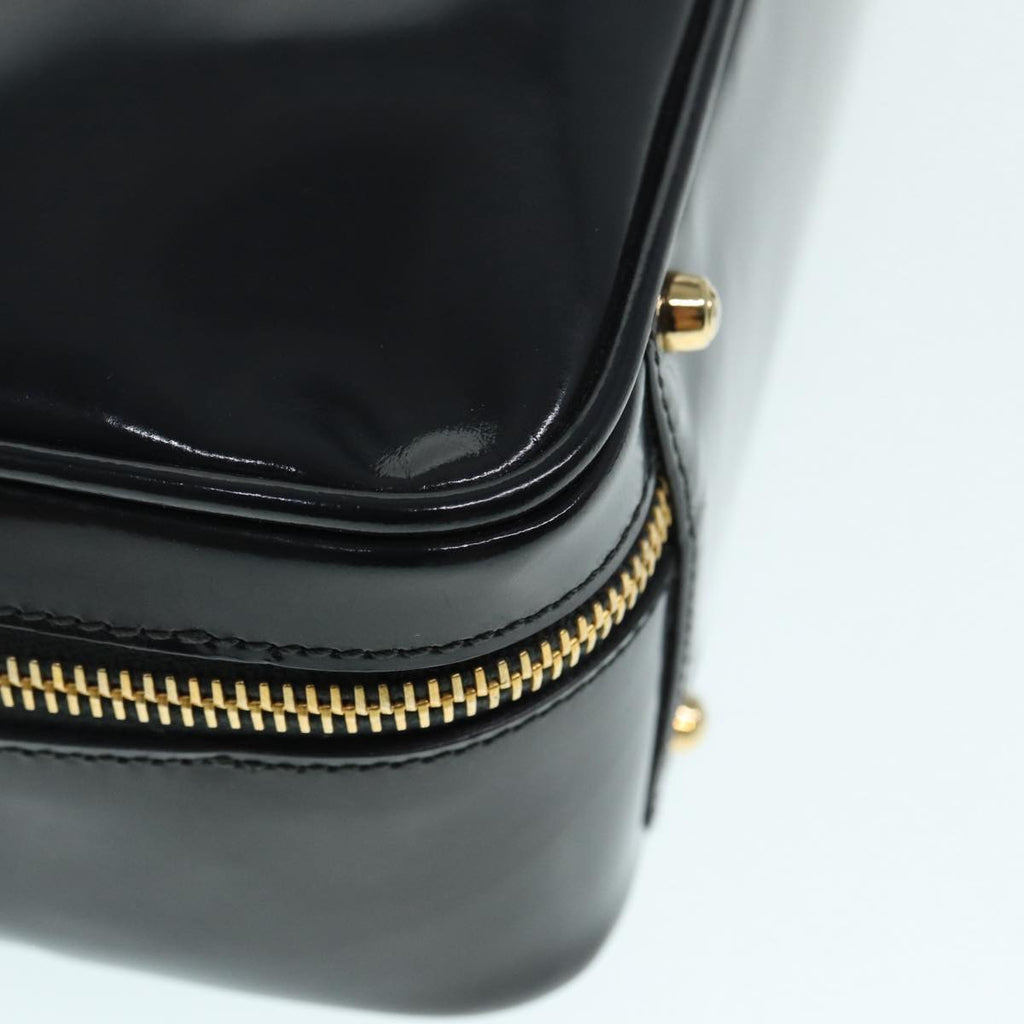 GUCCI Bamboo vanity Hand Bag Patent leather 2way Black Gold yk14795