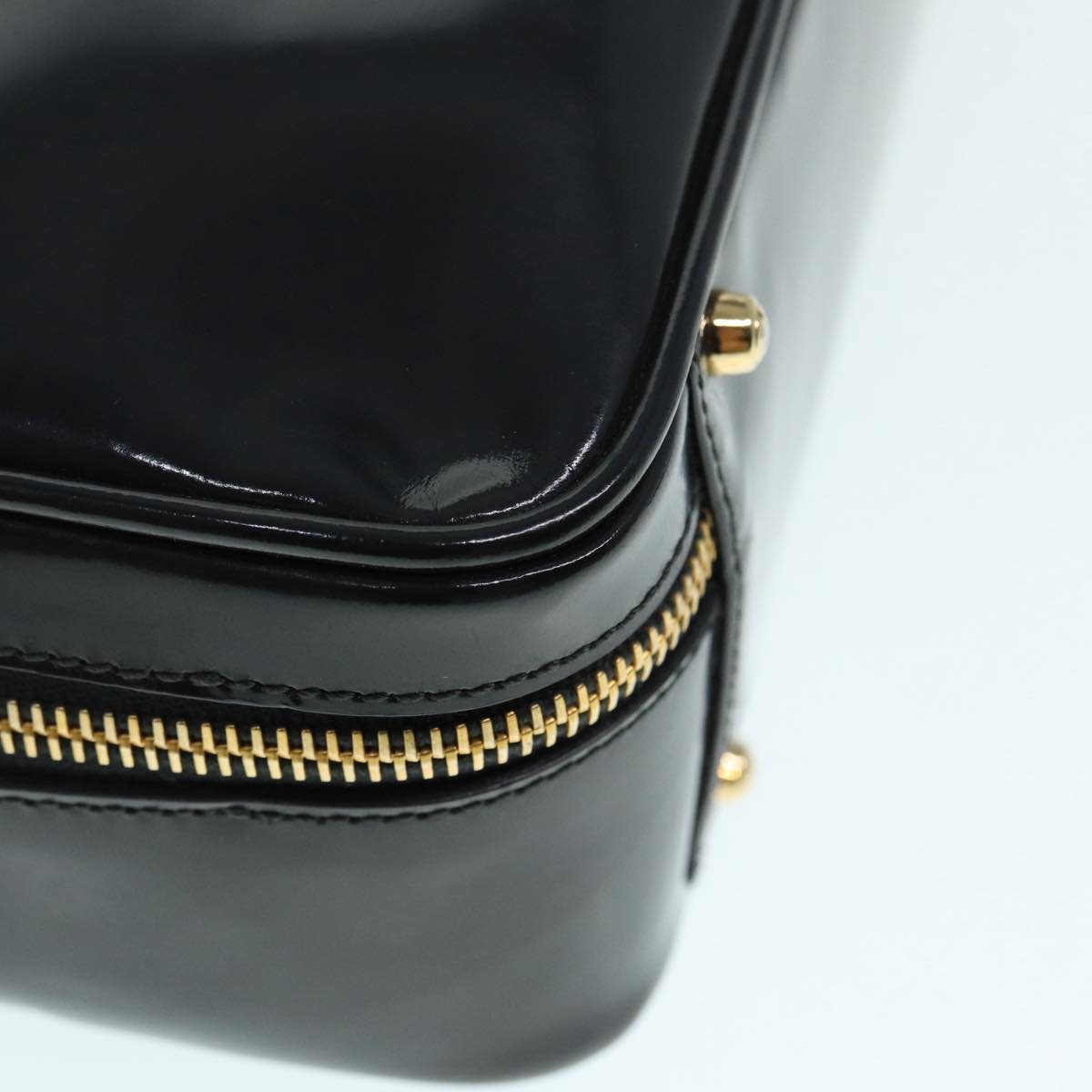 GUCCI Bamboo vanity Hand Bag Patent leather 2way Black Gold yk14795