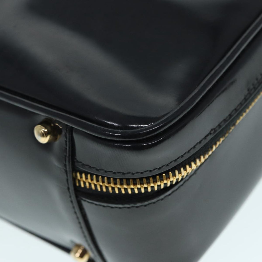 GUCCI Bamboo vanity Hand Bag Patent leather 2way Black Gold yk14795