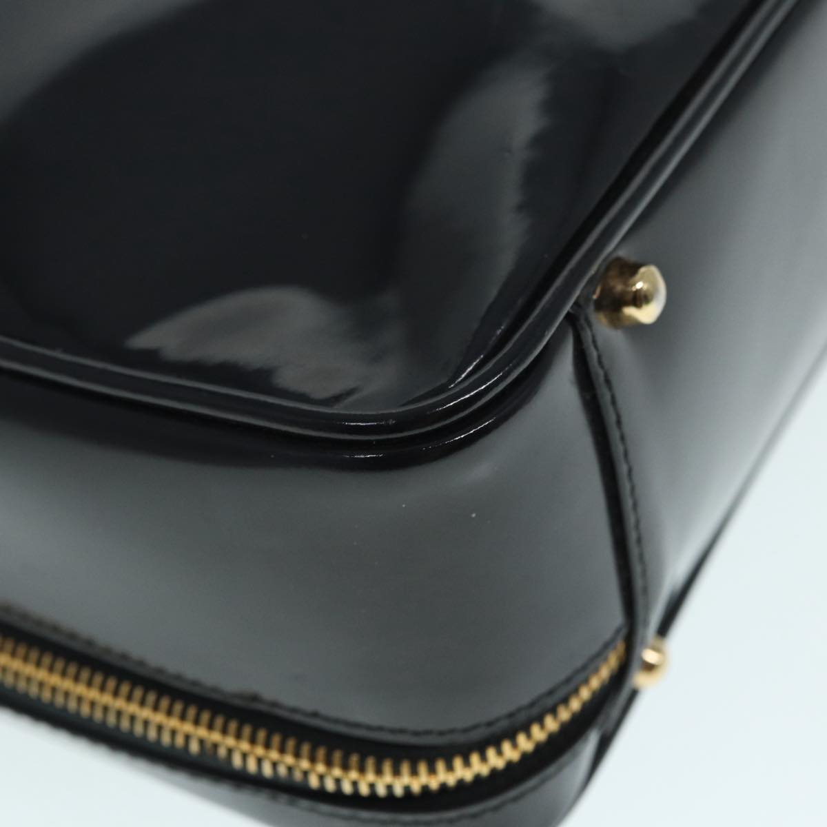GUCCI Bamboo vanity Hand Bag Patent leather 2way Black Gold yk14795