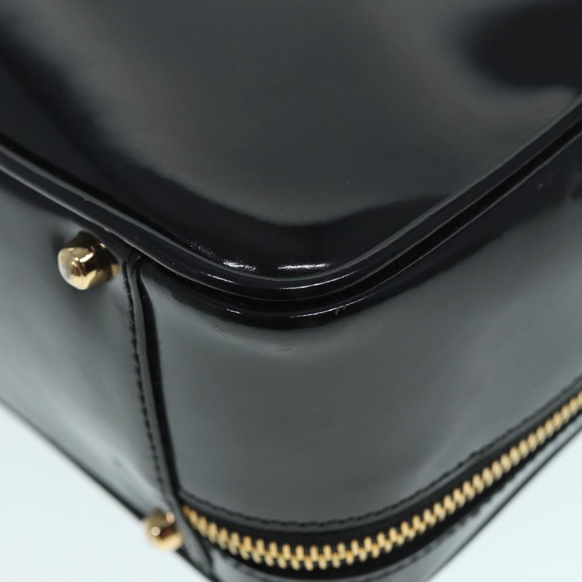 GUCCI Bamboo vanity Hand Bag Patent leather 2way Black Gold yk14795