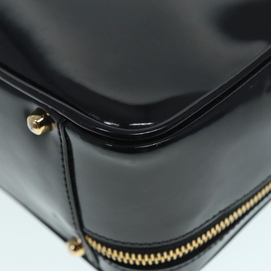 GUCCI Bamboo vanity Hand Bag Patent leather 2way Black Gold yk14795
